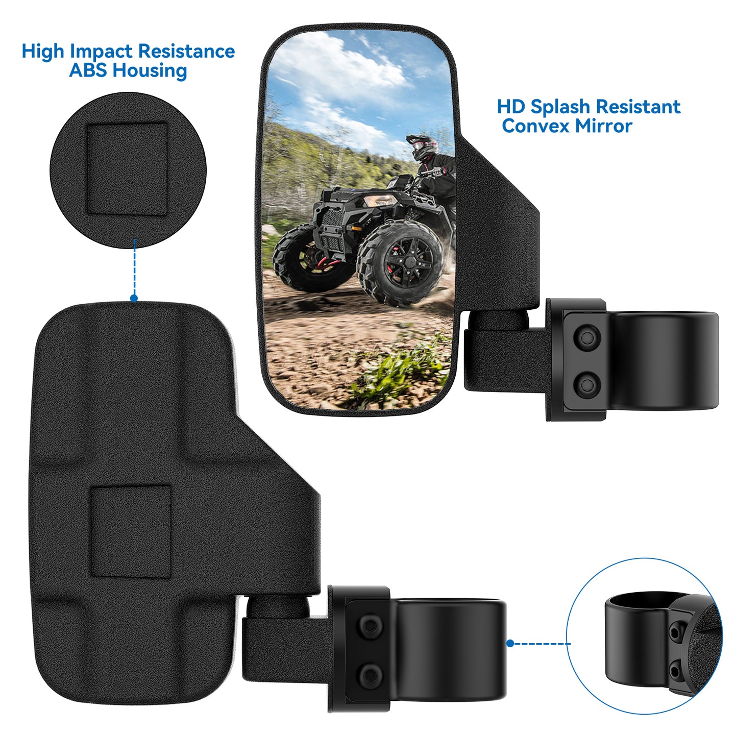 ATV Side View Mirror, UTV Side View Mirror, 2X UTV Looking-Glass - Foto 9